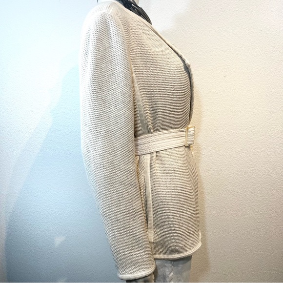 VINCE. Belted Soft Tweed Cotton-Blend Robe Jacket in Cream Beige • Blogger Fav! - Picture 7 of 13